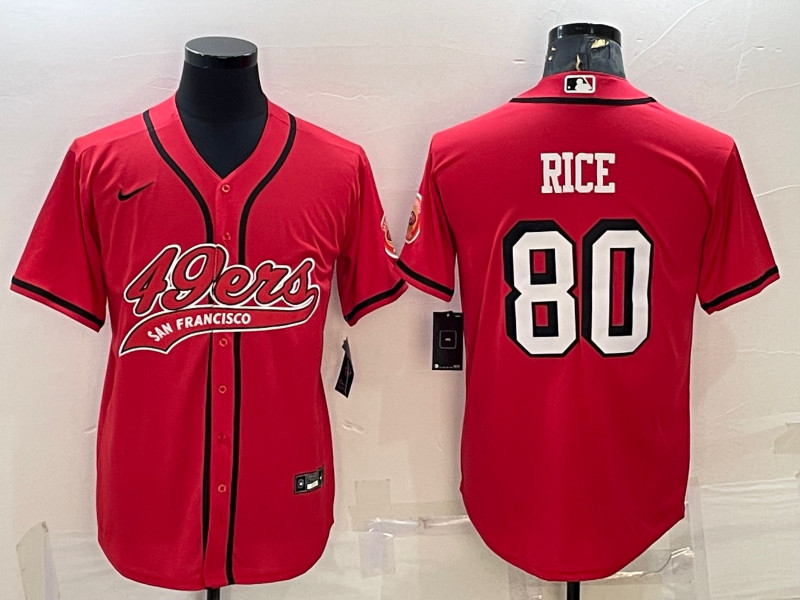 Men's San Francisco 49ers #80 Jerry Rice New Red With Patch Cool Base Stitched Baseball Jersey